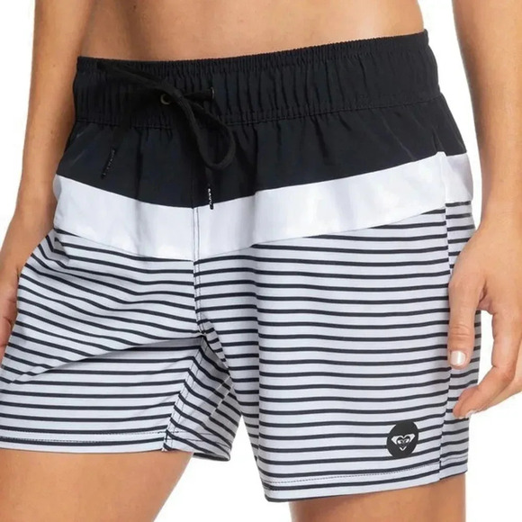 Roxy Black & White Striped Beach Classics 5´´ Negro Swimming Shorts Size M - Picture 1 of 8
